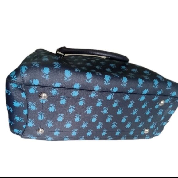 Like New Coach Badlands Margot Blue Navy Floral Satchel Carryall Women Purse Bag - Picture 3 of 15